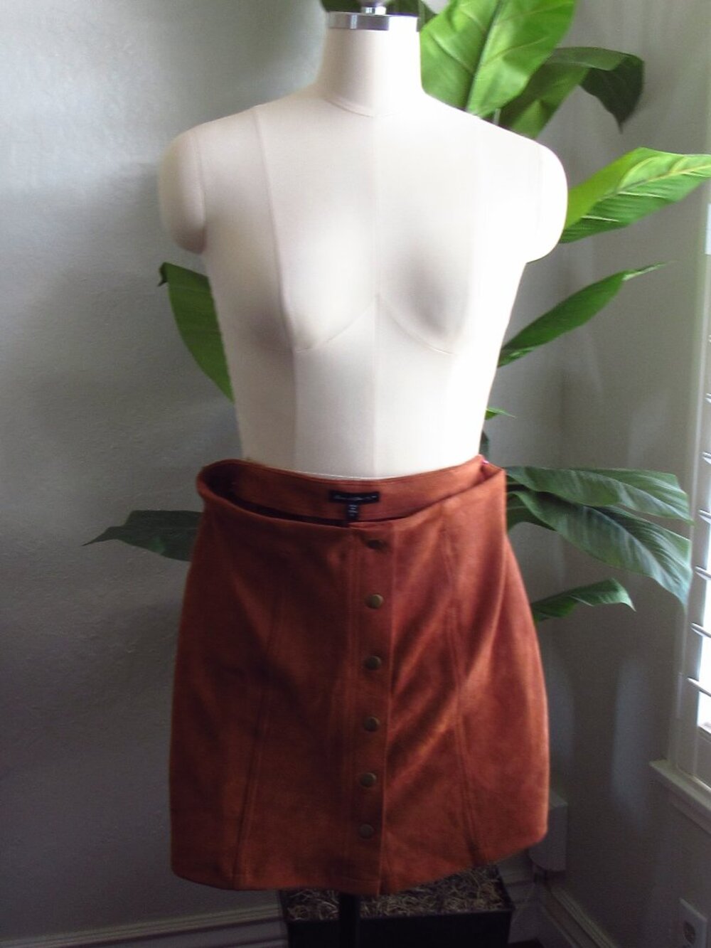 Ever After Rust Faux Suede Mini Skirt with Button Detail
